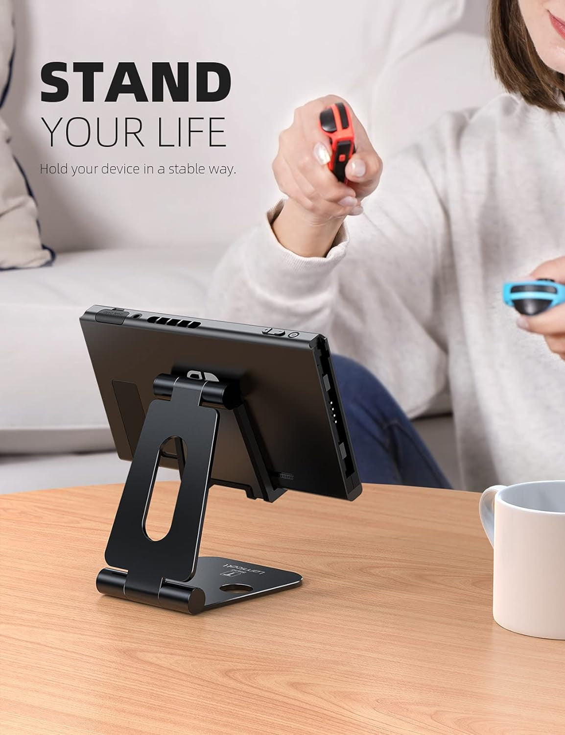 Adjustable Phone Tablet Stand, Playstand for Switch, Foldable Desk Holder Dock, Compatible with Ipad Mini, 9.7'' Ipad Pro Air, Phone 12 Mini 11 Pro Xs Xs Max Xr X 8 7 6 6S plus SE (4-10'')